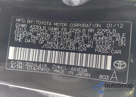 2012 Toyota Prius V from USA, damaged, VIN JTDZN3EU6C3081529